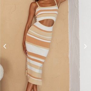 DAYANA CUT-OUT WAIST SIDE SPLIT KNIT MIDI DRESS STRIPED YELLOW